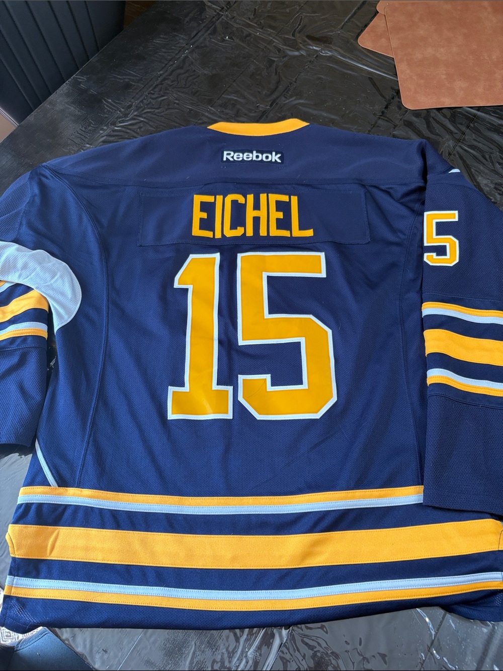 Reebok Navy, Gold & Light Blue Buffalo Sabres Hockey Jersey #15 - Picture 3 of 3